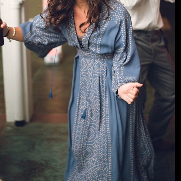 Free People Long Sleeve Blue Maxi Dress 